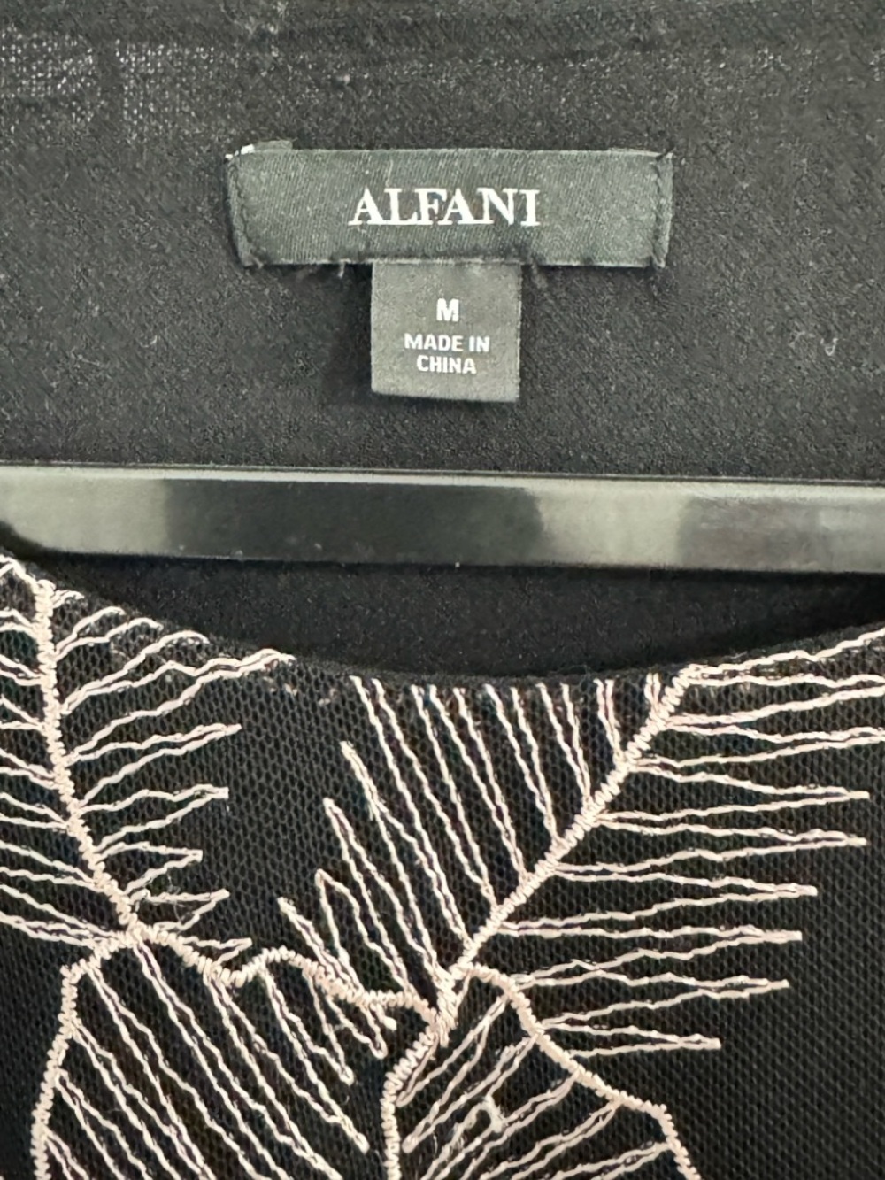 Alfani Black Sheer Floral Embroidered Blouse Bell Sleeve Top Size M - Picture 6 of 11